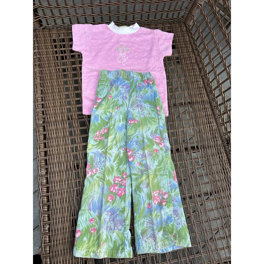 VTG 70s Health-tex Kids Flare Pants And Top Size 5